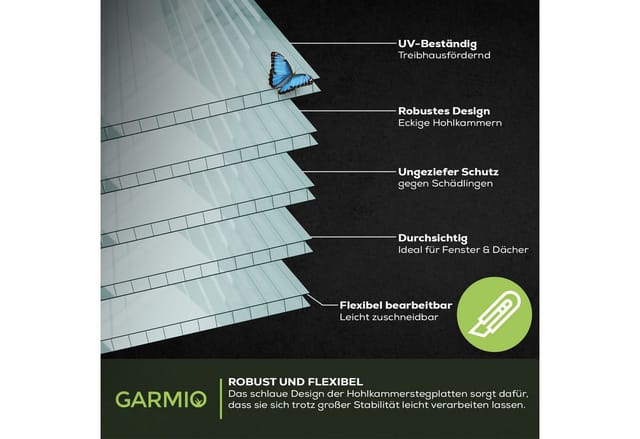 GARMIO® 14x Hohlkammerstegplatten ACRI 4mm 10,25 m² Doppelstegplatte 121x60,5 cm