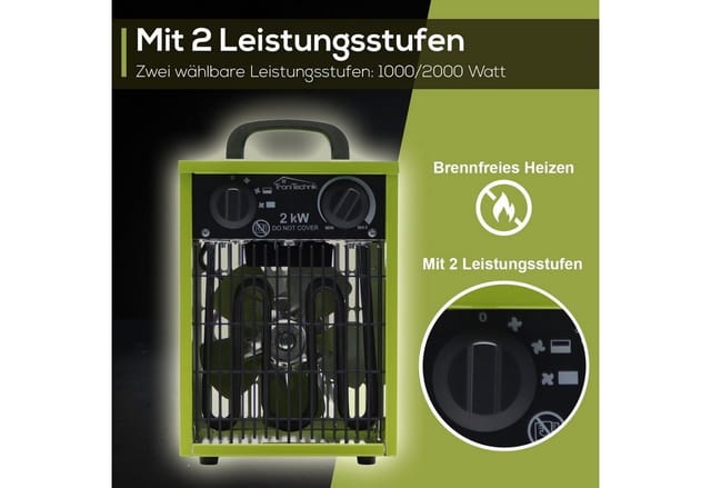Tronitechnik Heizgerät Heizlüfter Heizung 2000 Watt Tragegriff Stahl Thermosteuerung