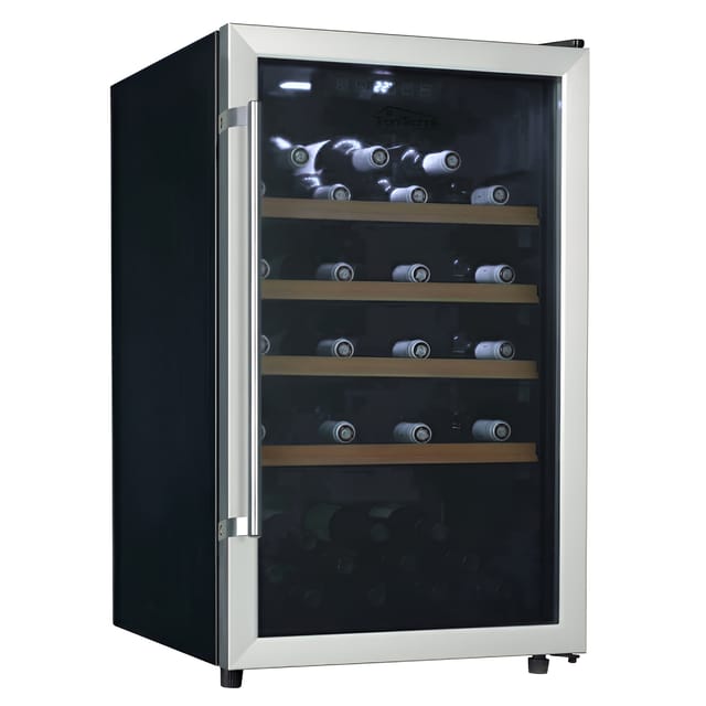 Tronitechnik Weinkühlschrank Getraenkekühlschrank 126 Liter 63 Flaschen Wein Kühlschrank Edelstahl-Optik Mit Led