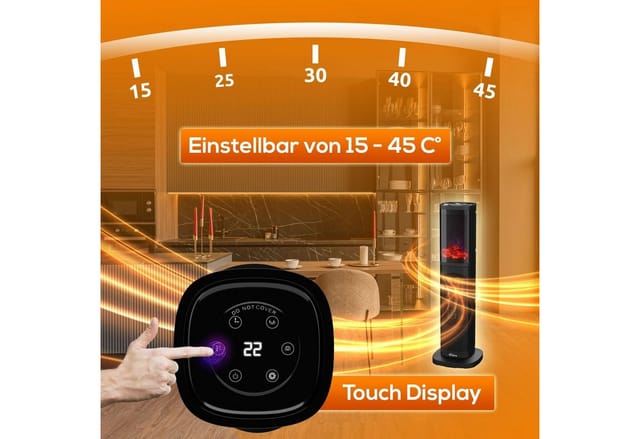 TroniTechnik Turmheizer Keramikelement Heizgerät Flammeneffekt Oszillation 2000W Schwarz