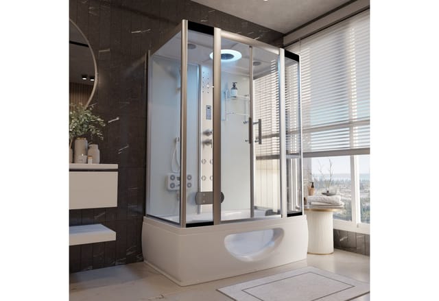 Tronitechnik Duschtempel Dusche Tinos 135X80Cm Komplettdusche Fertigdusche Mit Wanne Duschkabine Mit Badewanne
