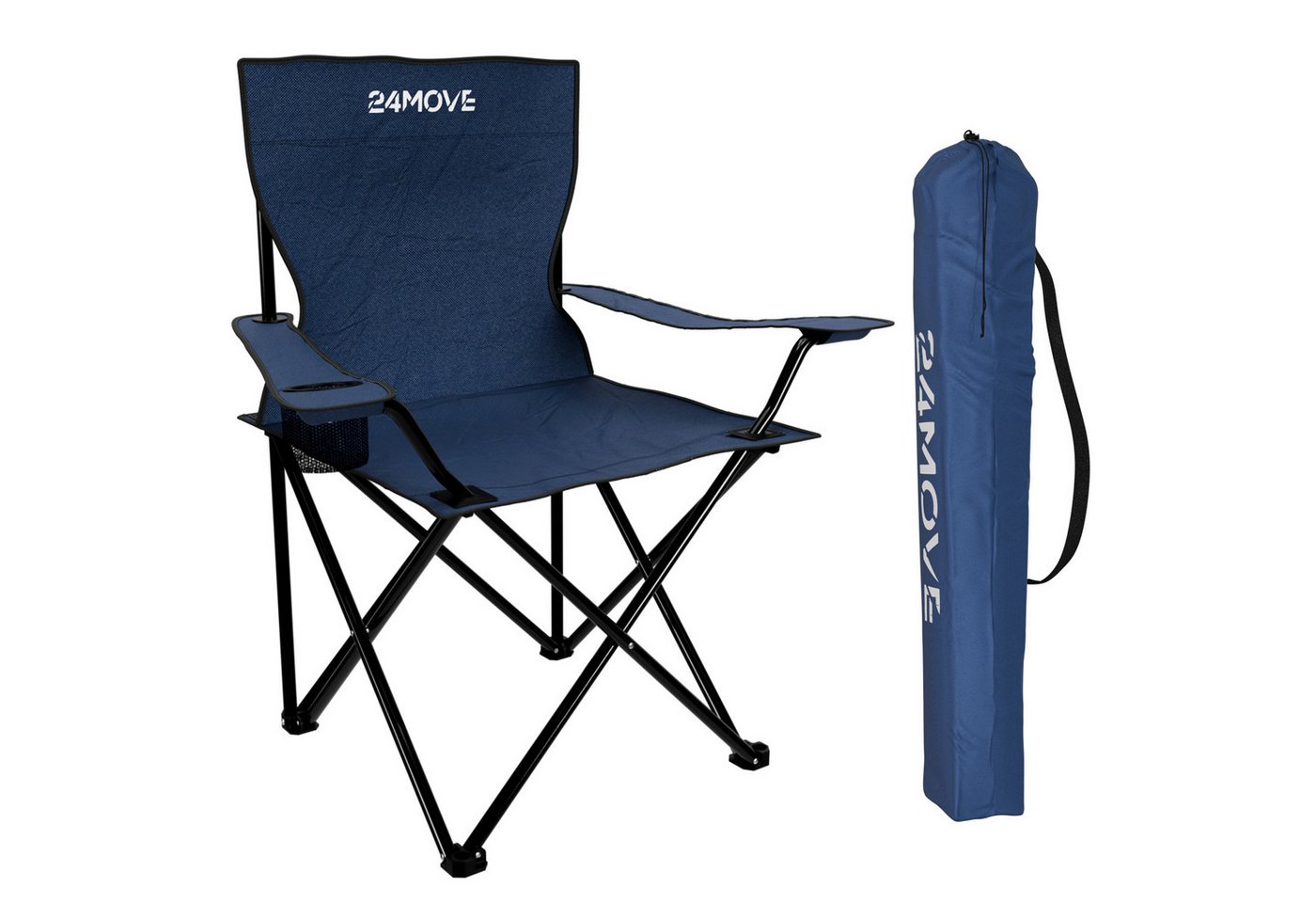 24Move Campingstuhl Faltstuhl Blau Mit Getraenkehalter Tragetasche Outdoor Faltbar Max 100Kg Angerstuhl Klappstuhl Bild 3