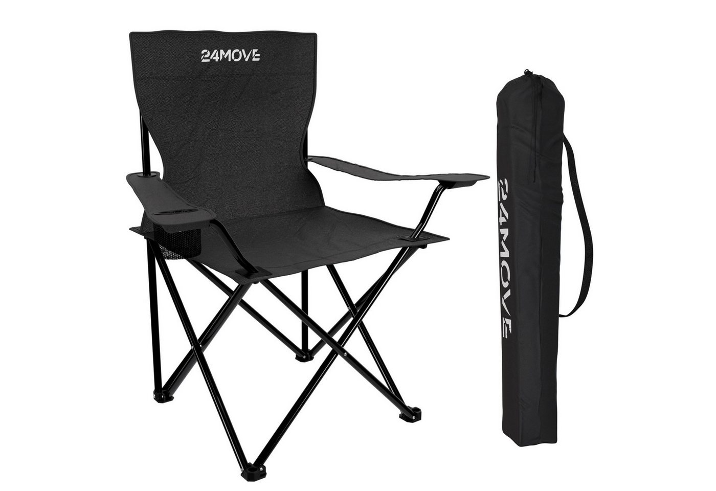 24Move Campingstuhl Faltstuhl Schwarz Getraenkehalter Tragetasche Outdoor Faltbar Max 100Kg Angerstuhl Klappstuhl