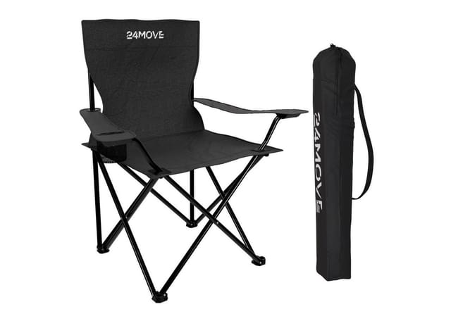 24Move Campingstuhl Faltstuhl Schwarz Getraenkehalter Tragetasche Outdoor Faltbar Max 100Kg Angerstuhl Klappstuhl