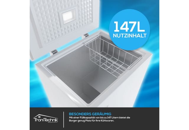 Tronitechnik Gefriertruhe Kühltruhe Borgar Pro Mit 2In1 Gefrier- Und Kühlfunktion, 160 Liter 184Kwh/Jahr Led Griff