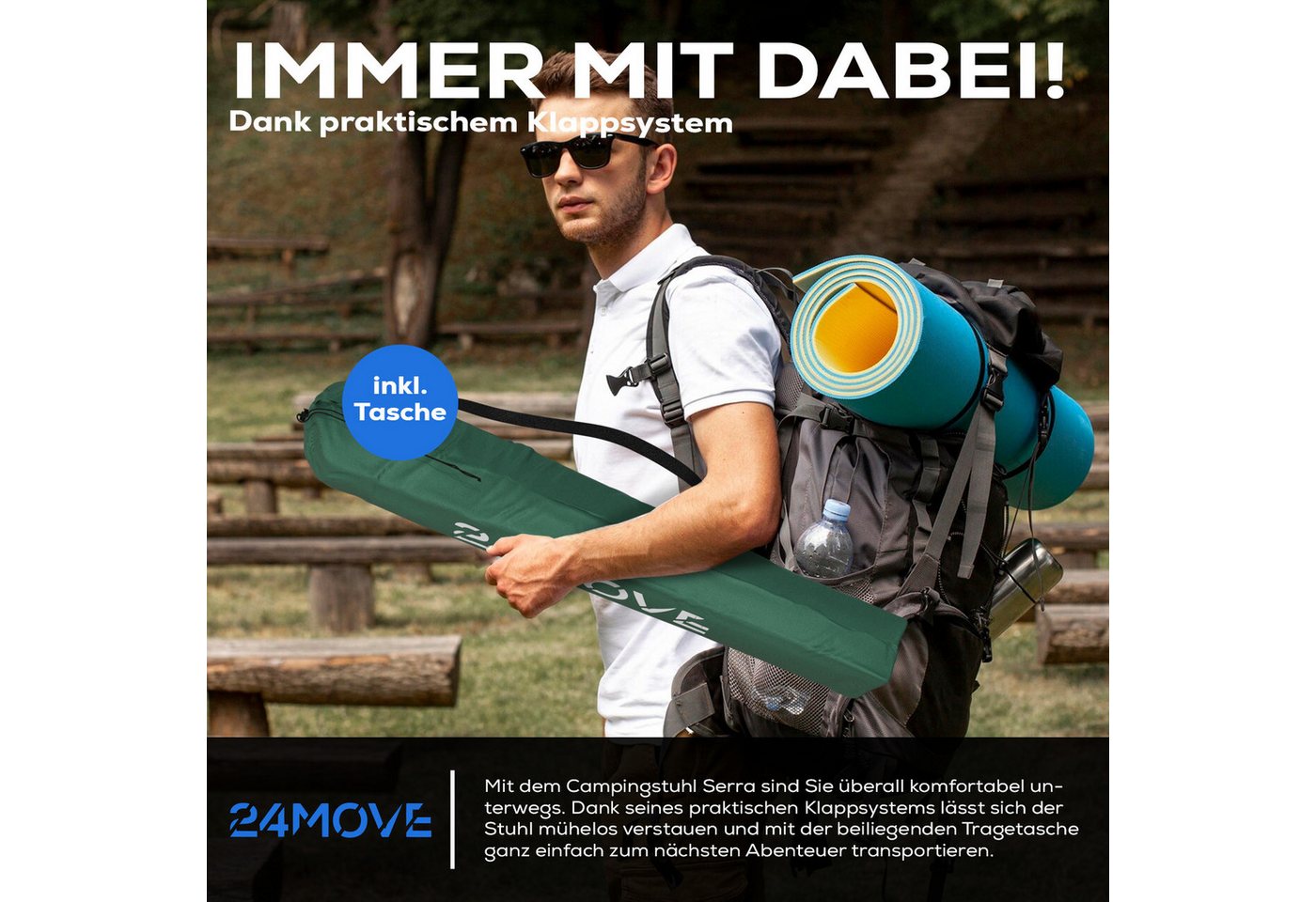 24Move Campingstuhl Faltstuhl Grün Mit Getraenkehalter Tragetasche Outdoor Faltbar Max 100Kg Anglerstuhl Polyester