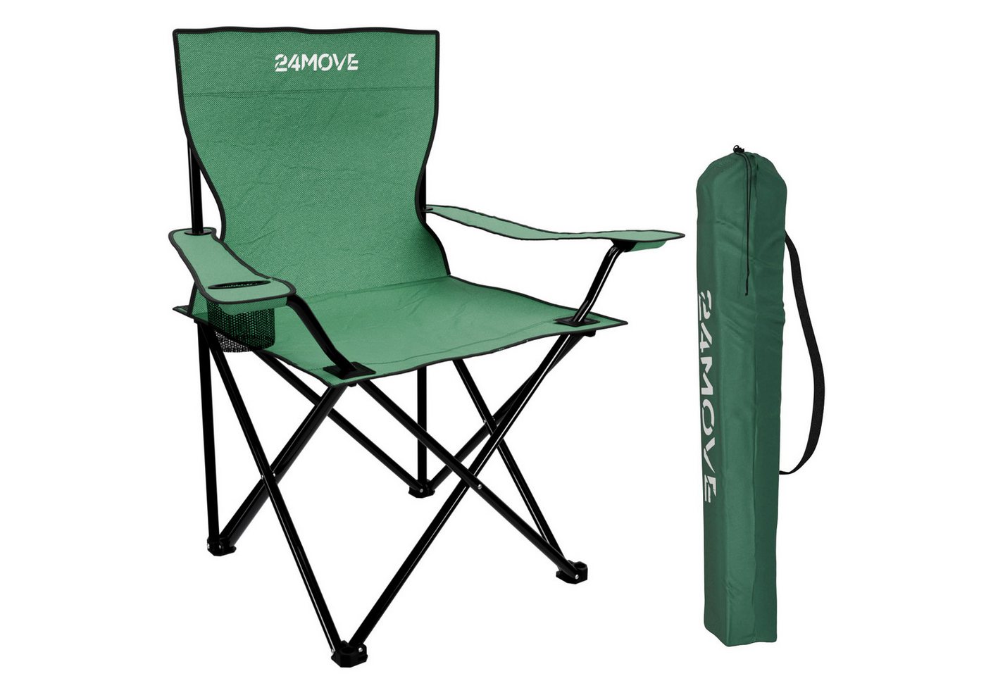 24Move Campingstuhl Faltstuhl Grün Mit Getraenkehalter Tragetasche Outdoor Faltbar Max 100Kg Anglerstuhl Polyester Bild 4