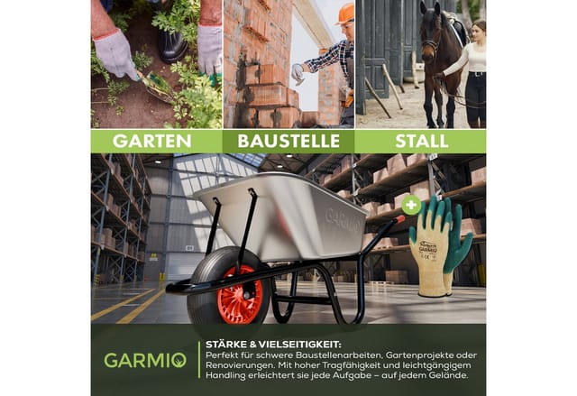 Garmio Schubkarre 85 Liter 160 kg Garten Bauschubkarre Gummi-Luftreifen Felge Verzinkt