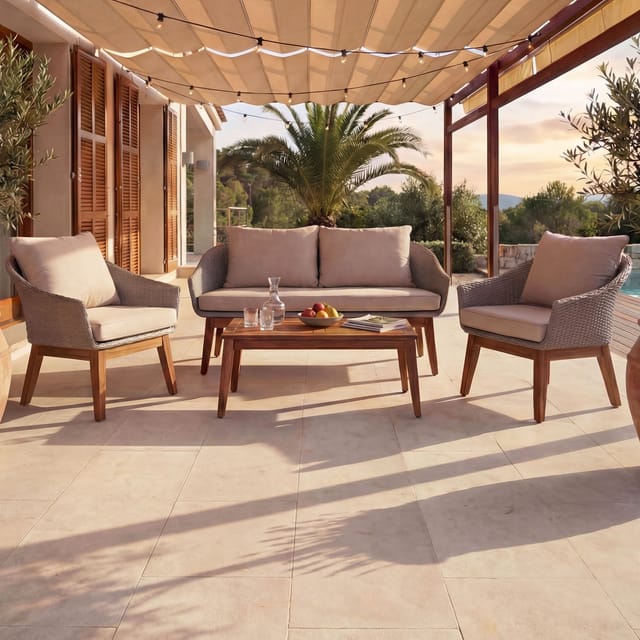 MCW Gartengarnitur N37 Grau Kissen Beige