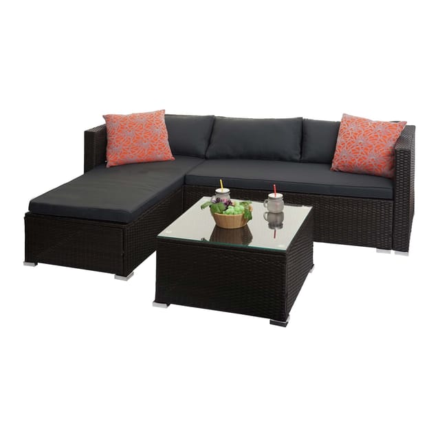MCW Poly-Rattan Garnitur F57 5-teilig Braun Kissen Dunkelgrau mit Deko-Kissen