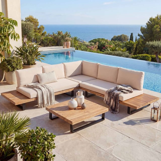 MCW Garten-Garnitur H54 2er-Set Hellbraun Polster Beige
