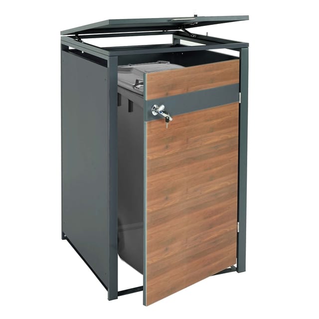 MCW 1er Mülltonnenverkleidung J82 Kirsche-Holzoptik Dunkelbraun 117x68x80cm