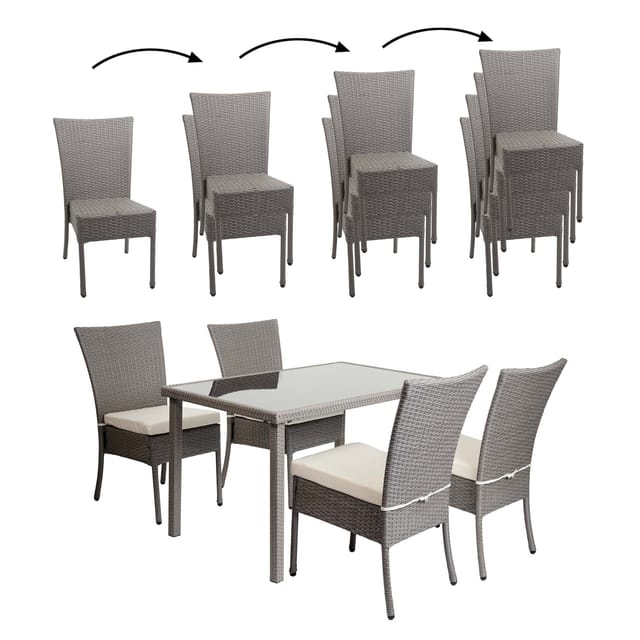 MCW Poly-Rattan Garnitur G19 5-teilig Grau Kissen Creme