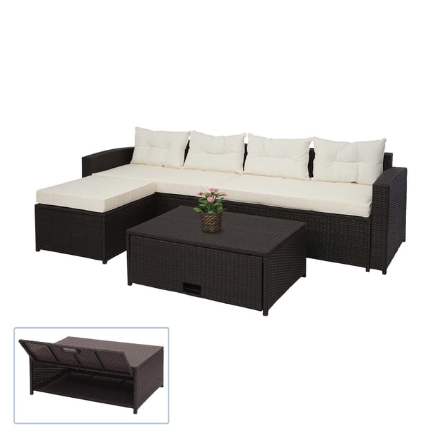 MCW Poly-Rattan Garnitur J34 4-teilig Braun Kissen Creme-Beige