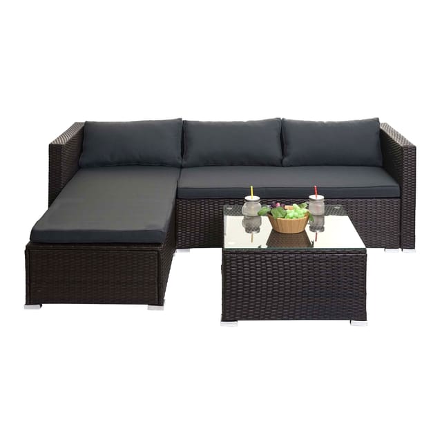MCW Poly-Rattan Garnitur F57 3-teilig Braun Kissen Dunkelgrau ohne Deko-Kissen