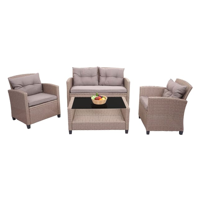 MCW XXL Poly-Rattan Garnitur F10 4-tlg Grau-Braun