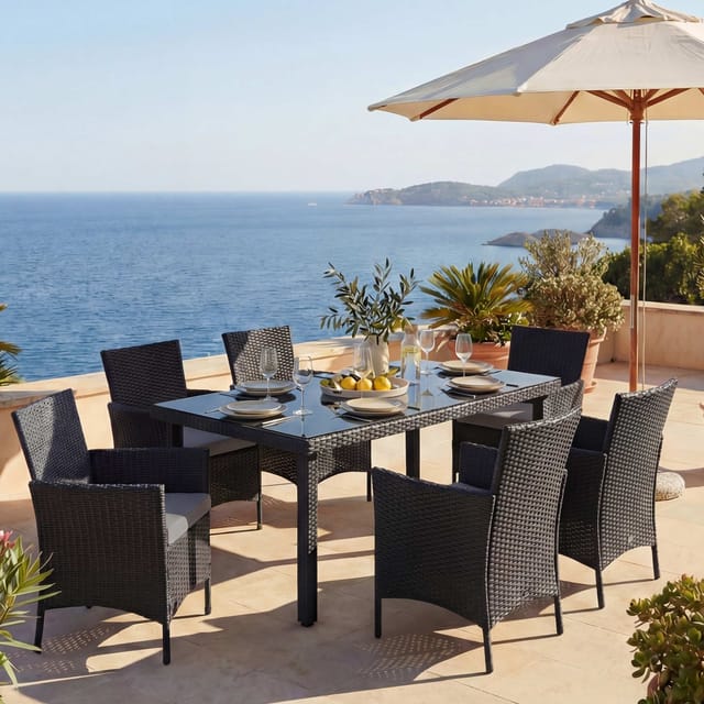 MCW Poly-Rattan-Garnitur Hamar 7-teilig Anthrazit Kissen Anthrazit