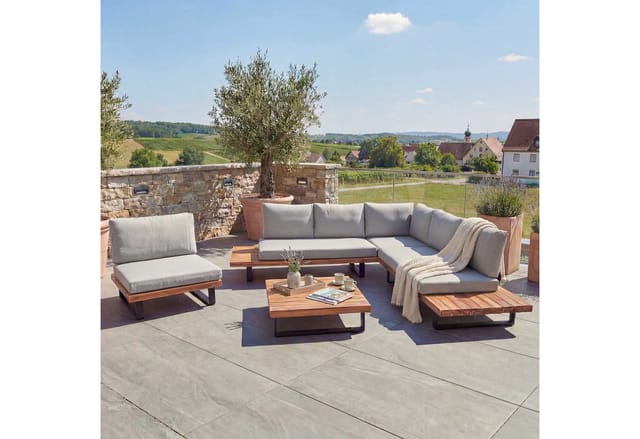 MCW Garten-Garnitur H54 4er-Set Hellbraun Polster Hellgrau