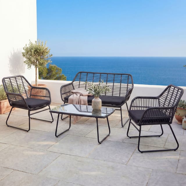 MCW Polyrattan Garnitur G17a 4-teilig Anthrazit Polster Anthrazit ohne Dekokissen