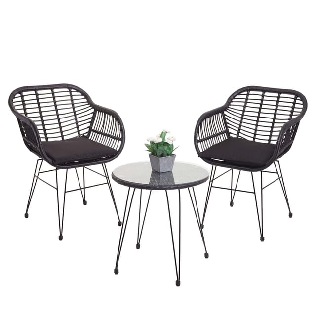 MCW Poly-Rattan Garnitur G17 3-teilig Anthrazit Kissen Anthrazit