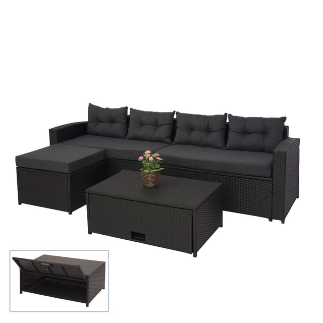 MCW Poly-Rattan Garnitur J34 4-teilig Schwarz Kissen Dunkelgrau