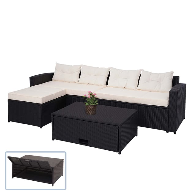 MCW Poly-Rattan Garnitur J34 4-teilig Schwarz Kissen Creme-Beige
