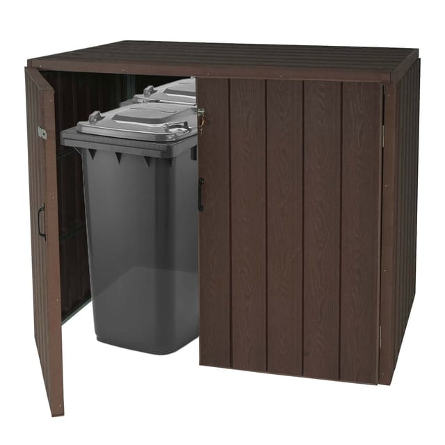 MCW 2-/4er WPC-Mülltonnenverkleidung J28 Braun 117x142x102cm