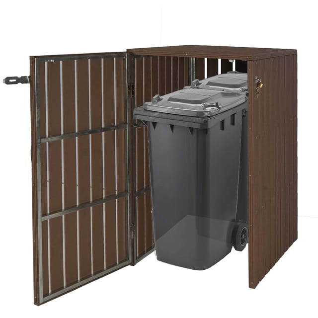 MCW 1-/2er WPC-Mülltonnenverkleidung J28 Braun 115x77x97cm