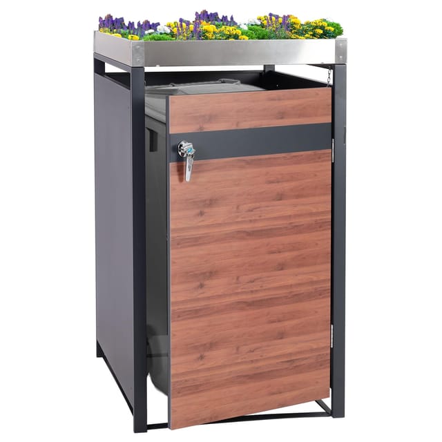 MCW Mülltonnenverkleidung J82 1er Kirsche-Holzoptik Dunkelbraun 125x68x80cm