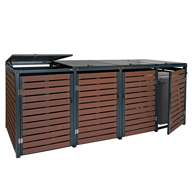 MCW Mülltonnenverkleidung K14 4er Walnuss-Holzoptik 119x264x84cm