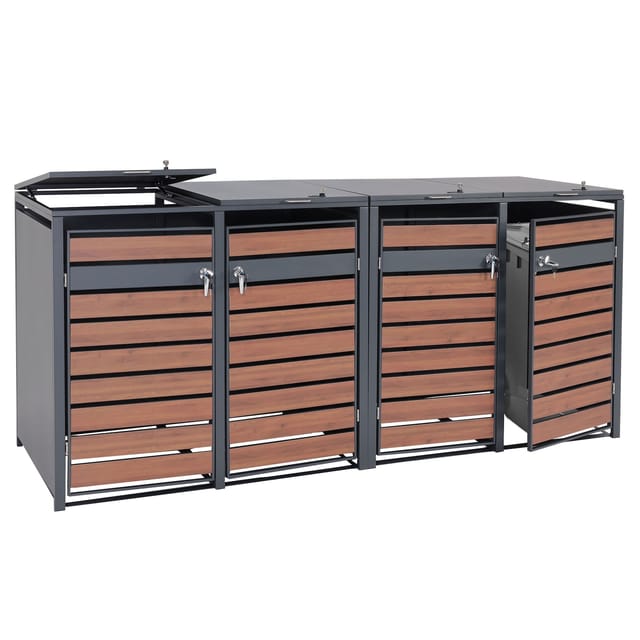 MCW 4er Mülltonnenverkleidung J81 Kirsche-Holzoptik Dunkelbraun 117x264x80cm