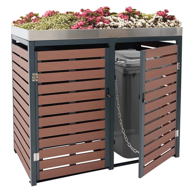 MCW 2er Mülltonnenverkleidung K14 Walnuss-Holzoptik 124x134x84cm