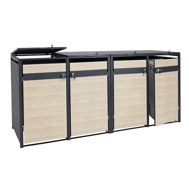 MCW 4er Mülltonnenverkleidung J82 Buche-Holzoptik Hellbraun 117x264x80cm