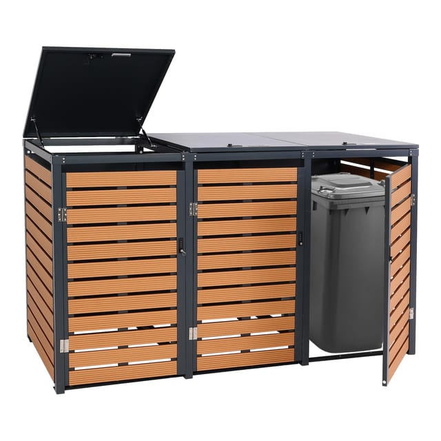 MCW 3er-Mülltonnenverkleidung K14 3x120l Teak-Optik 119x205x84cm