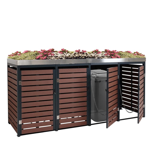 MCW 4er Mülltonnenverkleidung K14 Walnuss-Holzoptik 124x265x84cm