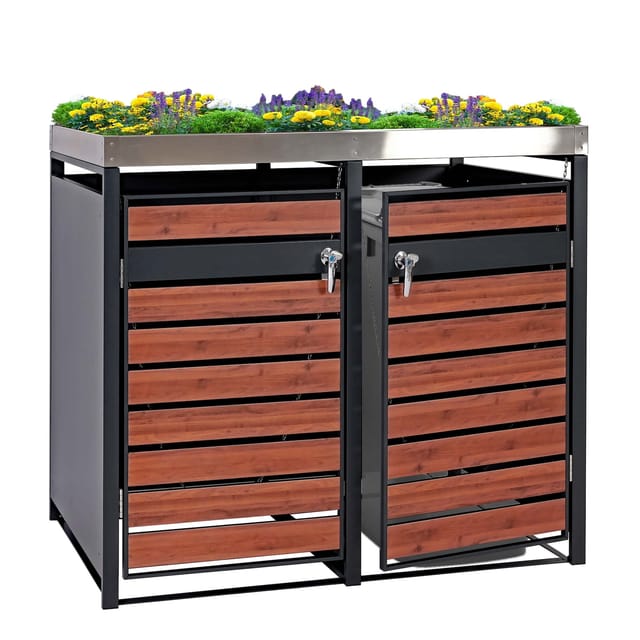 MCW Mülltonnenverkleidung J81 2er Kirsche-Holzoptik 125x132x80cm
