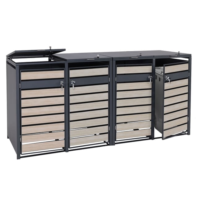 MCW 4er Mülltonnenverkleidung J81 Buche-Holzoptik Hellbraun 117x264x80cm