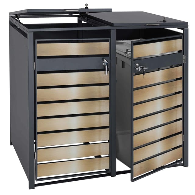 MCW 2er Mülltonnenverkleidung J81 Gold 117x132x80cm