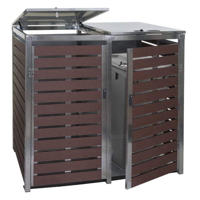 MCW Mülltonnenverkleidung K14 2er Walnuss-Holzoptik 119x134x84cm