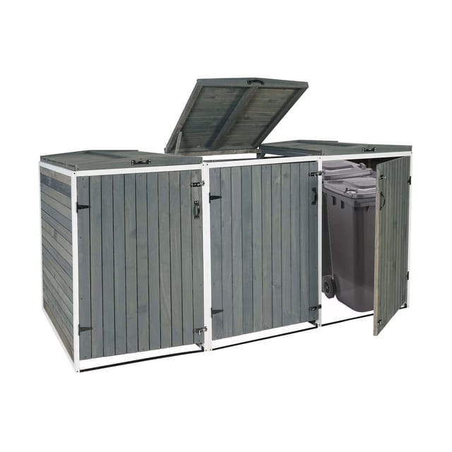 MCW 3er-/6er-Mülltonnenverkleidung H74 Grau-Weiß 126x238x98cm