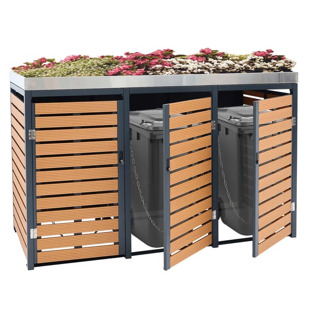 MCW 3er Mülltonnenverkleidung K14 Teak-Optik 124x200x84cm