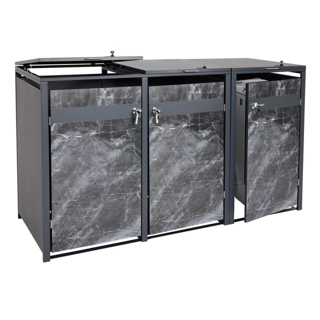 MCW 3er Mülltonnenverkleidung J82 Marmor-Optik Dunkel 117x200x80cm