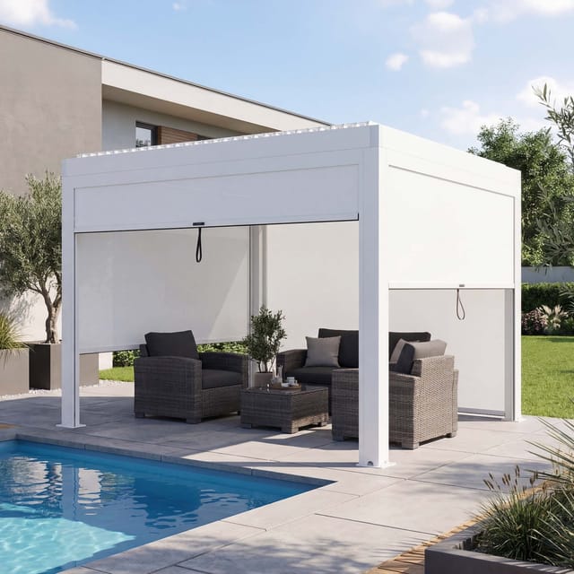 MCW Pergola L46 mit Seitenwand Weiß 3x3m