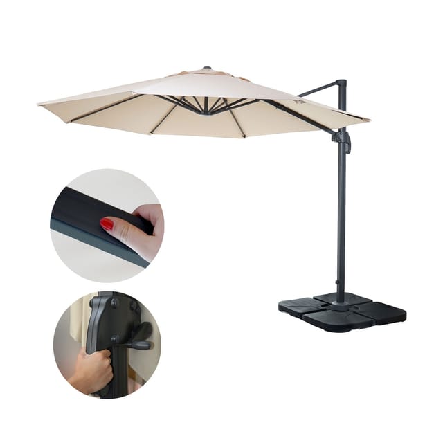 MCW Ampelschirm A96 Ø 3m Alu/Stahl Creme mit Ständer