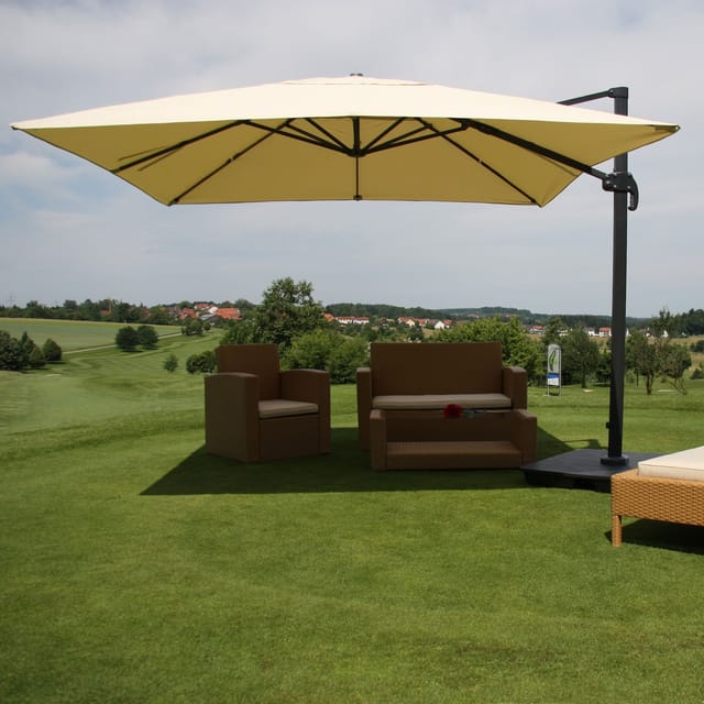 MCW Ampelschirm A96 3x3m Alu/Stahl Creme mit Ständer Drehbar