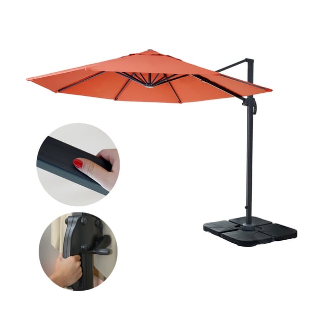 MCW Ampelschirm A96 Ø 3m Alu/Stahl Terracotta mit Ständer Drehbar