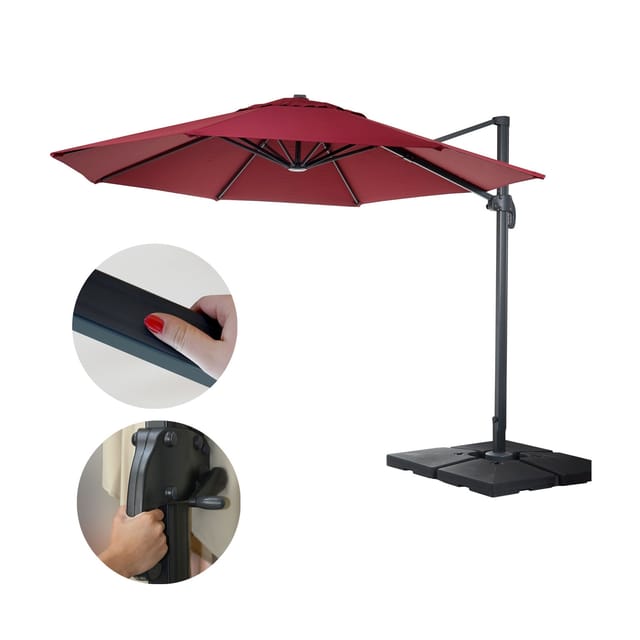 MCW Ampelschirm A96 Ø 3,5m Alu/Stahl Bordeaux mit Ständer Drehbar