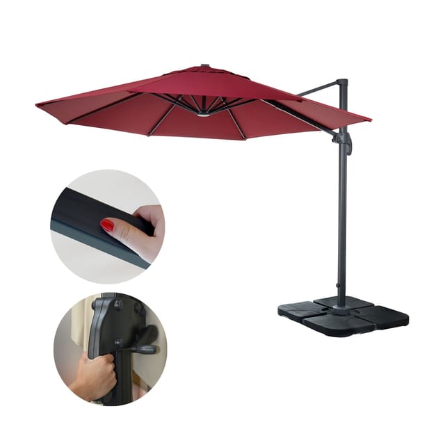 MCW Ampelschirm A96 Ø 3m Alu/Stahl Bordeaux mit Ständer Drehbar