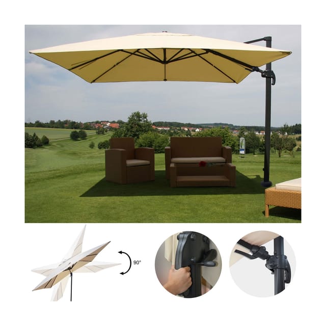 MCW Ampelschirm A96 3x3m Alu/Stahl Creme ohne Ständer
