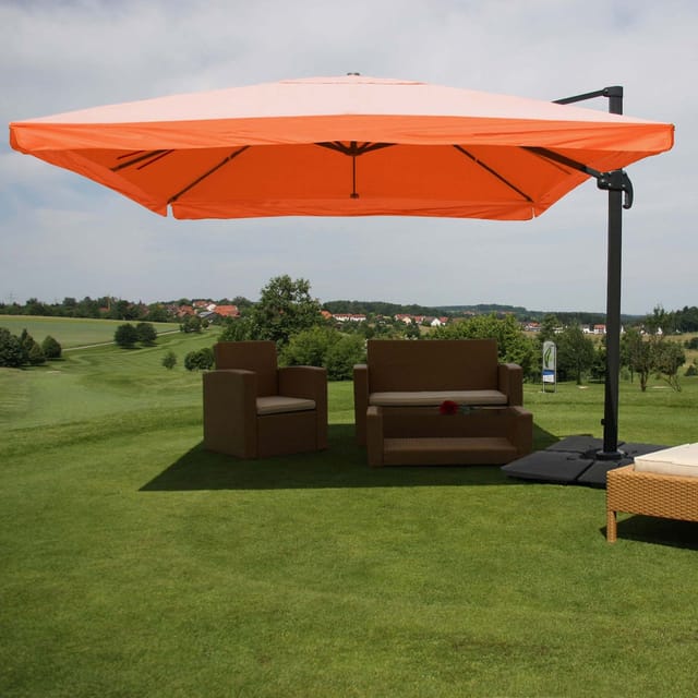 MCW Ampelschirm A96 3x4m Alu Flap Terracotta mit Ständer Drehbar